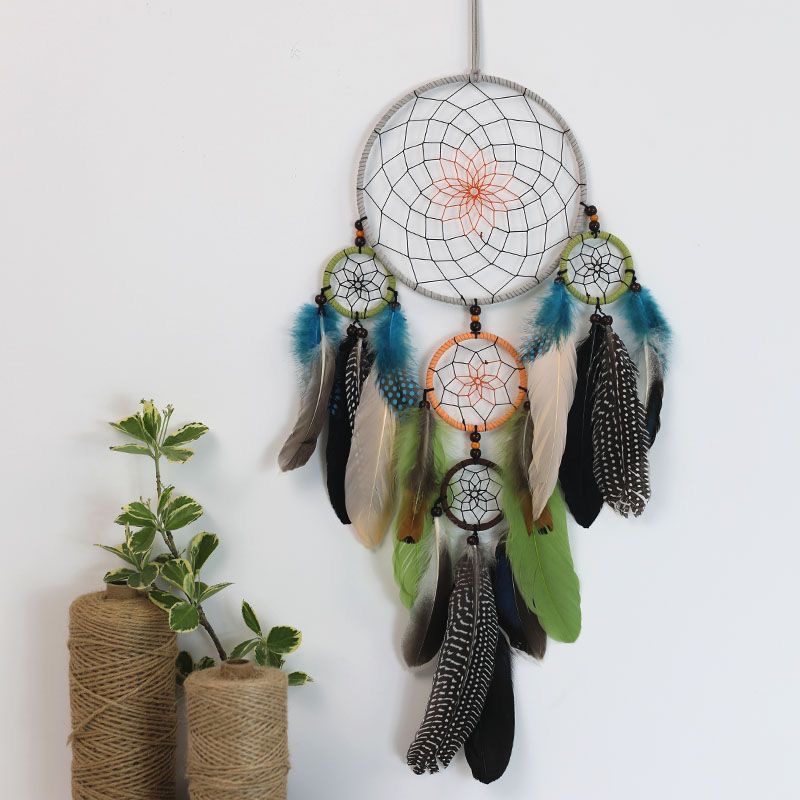 Home Textiles Usa - Vintage Multi-Circle Feather Dreamcatcher Wall Hanging